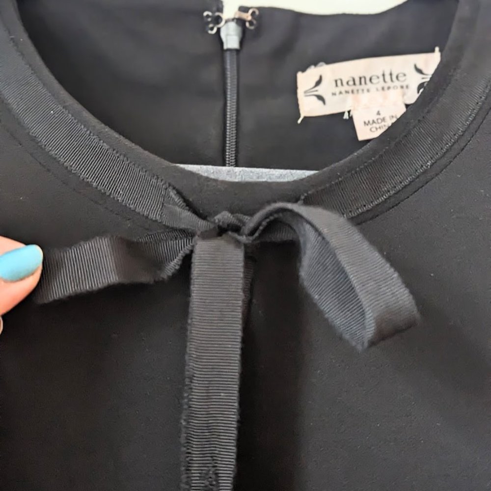 Nanette by Nanette Lepore Black Mini Dress with Cream Pleated Sleeves - Picture 7 of 7